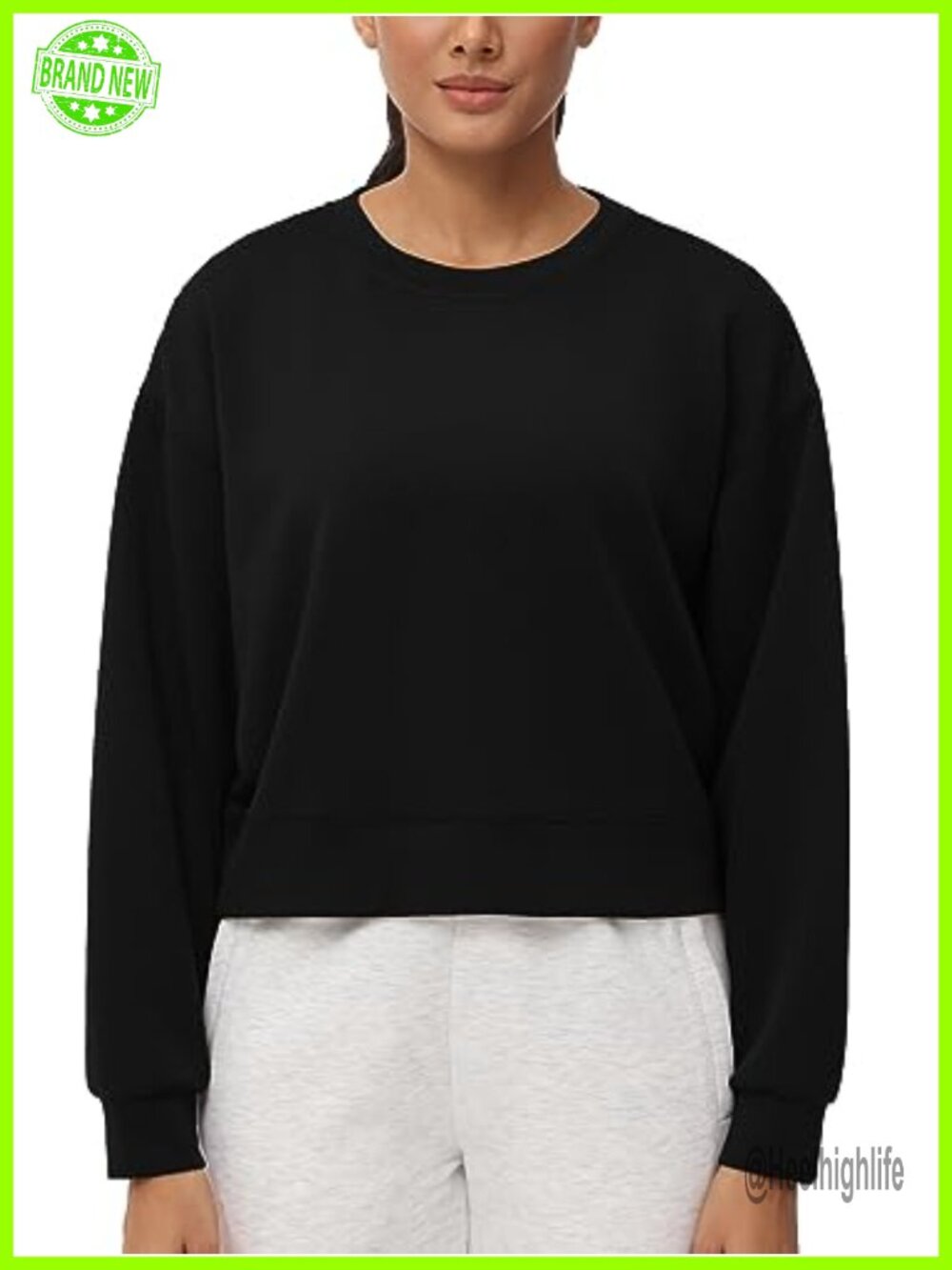 Cropped Crewneck Sweatshirt Boxy Fit Workout Pullover Long Sleeve